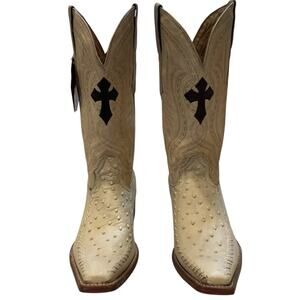 Vintage Aguila Real Ostrich Leather Cowboy Boots US 10 Exotic Pointed Toe Cream